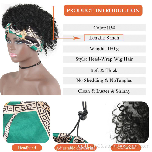 Afro Curly Braided Synthetic Headband Box Braid Wig With Bangs In Hairbands Synthetic Hair Turban Wrap Hairband Headband wigs